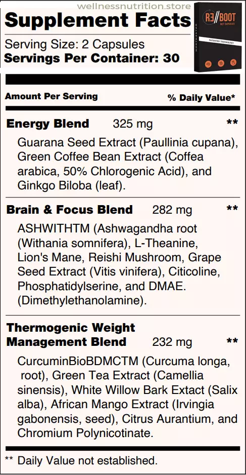 NortheStar's NCT Reboot Caps - Supplement Facts