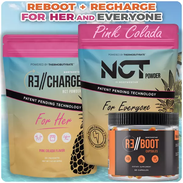 NCT Reboot plus Recharge for Her and for Everyone with Pink Colada flavor