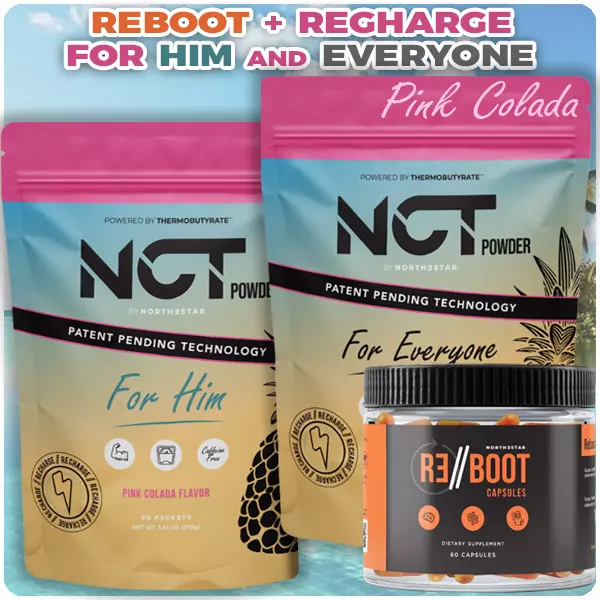 NCT Reboot plus Recharge for Him and for Everyone with Pink Colada flavor